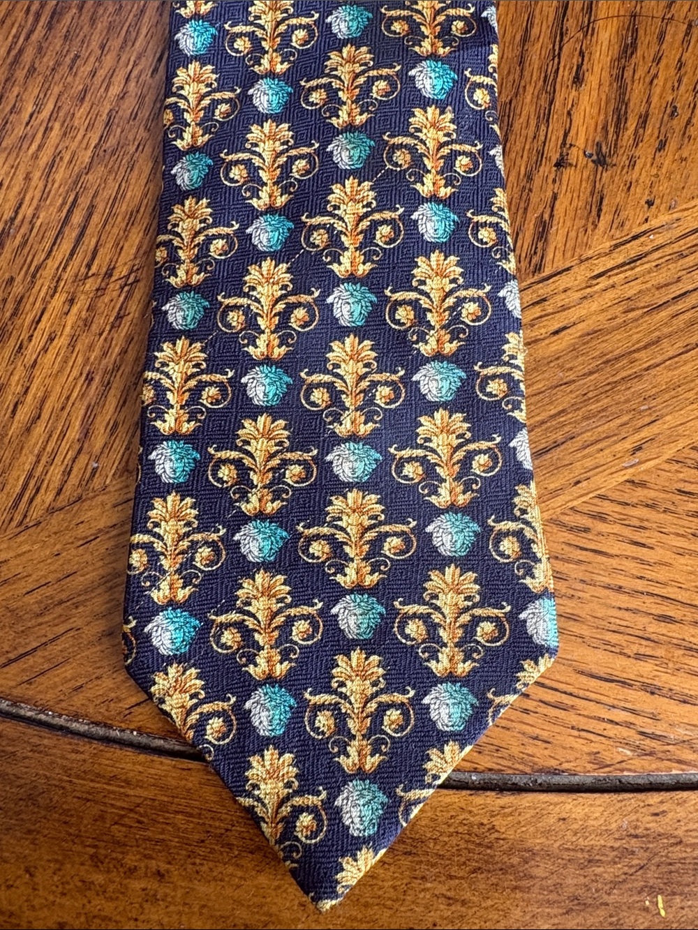 Vintage 90s Gianni Versace Silk Mens Tie  Made in Italy Baroque w/ Blue Medusa